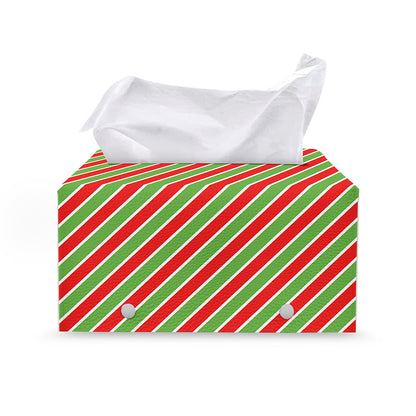Xmas Candy Cane Stripes Print Leather Tissue Box Cover