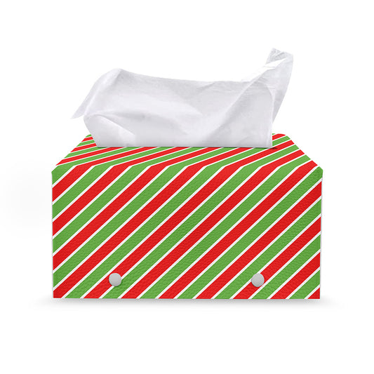 Xmas Candy Cane Stripes Print Leather Tissue Box Cover