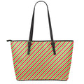 Xmas Candy Cane Stripes Print Leather Tote Bag With Zipper