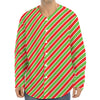 Xmas Candy Cane Stripes Print Long Sleeve Baseball Jersey