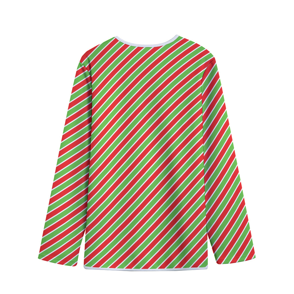 Xmas Candy Cane Stripes Print Long Sleeve Short Coat