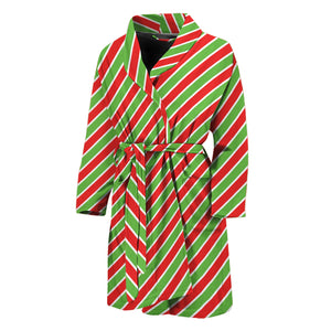 Xmas Candy Cane Stripes Print Men's Bathrobe