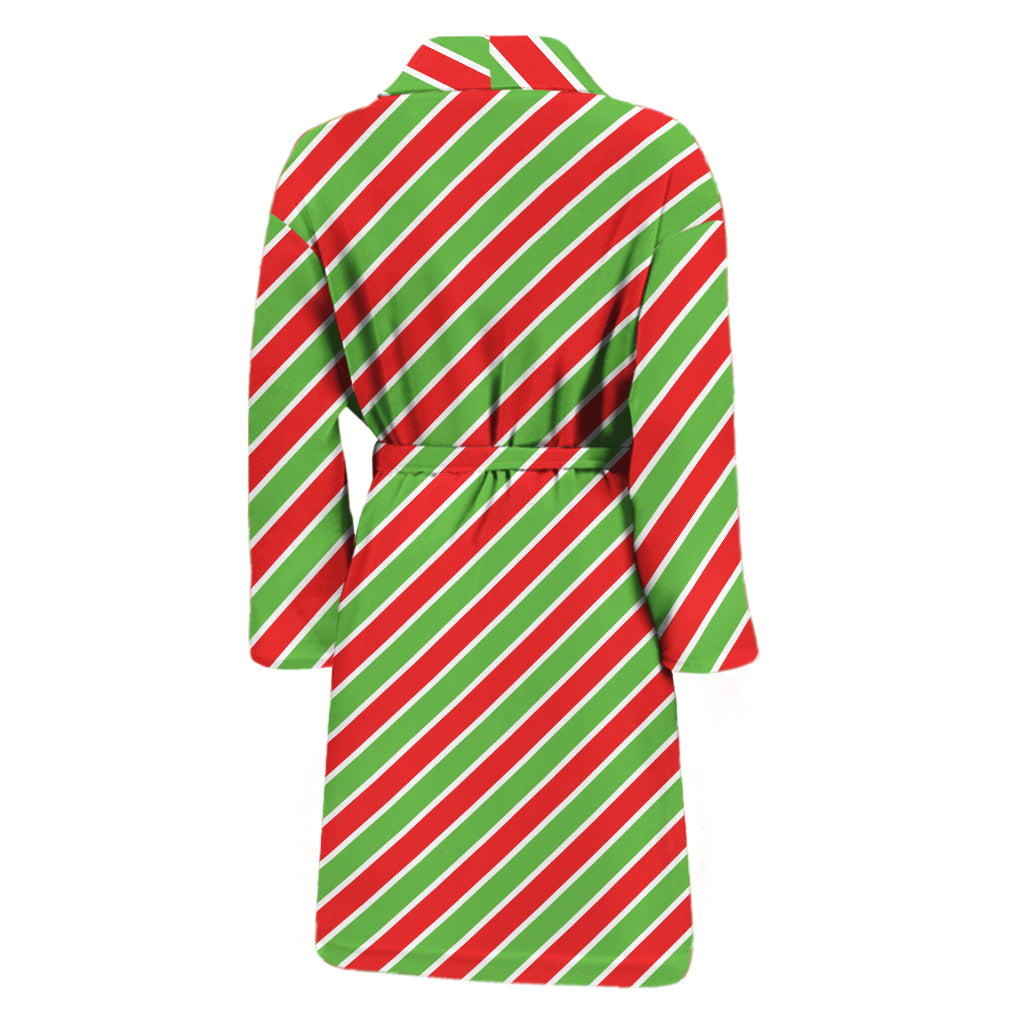 Xmas Candy Cane Stripes Print Men's Bathrobe