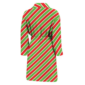 Xmas Candy Cane Stripes Print Men's Bathrobe