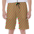 Xmas Candy Cane Stripes Print Men's Beach Shorts
