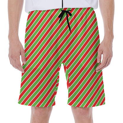 Xmas Candy Cane Stripes Print Men's Beach Shorts