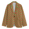 Xmas Candy Cane Stripes Print Men's Blazer