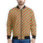 Xmas Candy Cane Stripes Print Men's Bomber Jacket