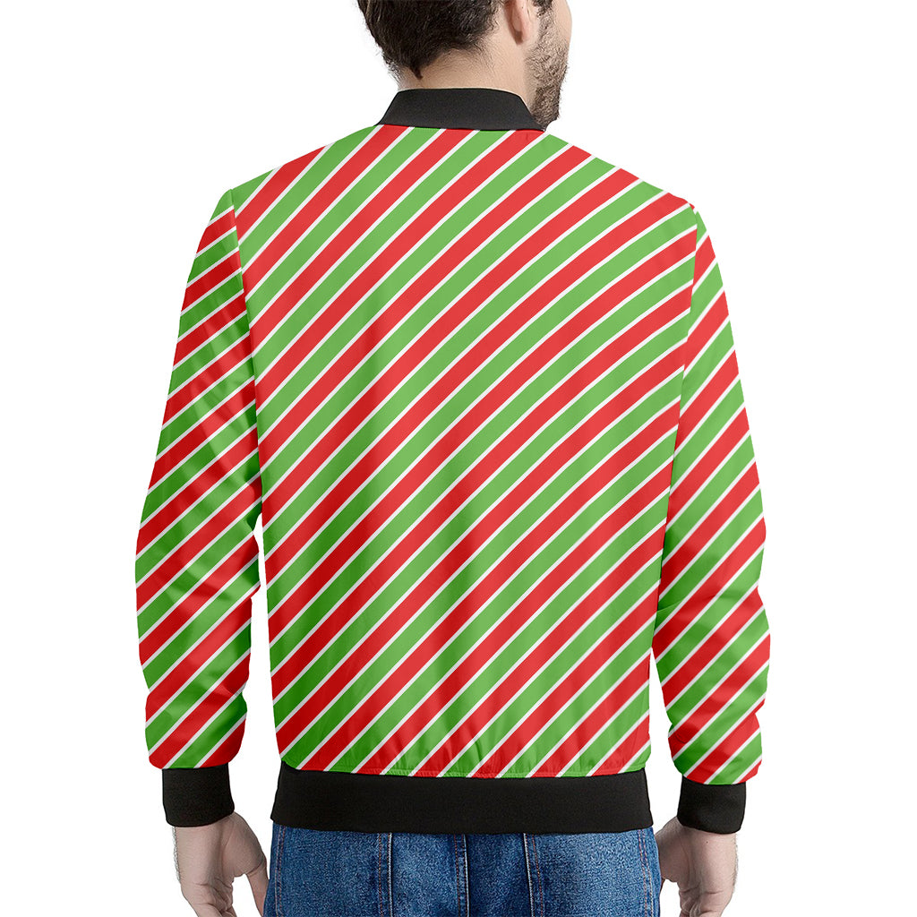 Xmas Candy Cane Stripes Print Men's Bomber Jacket