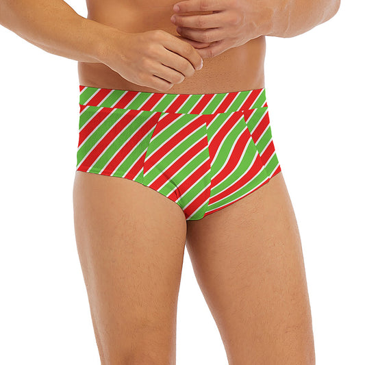 Xmas Candy Cane Stripes Print Men's Briefs
