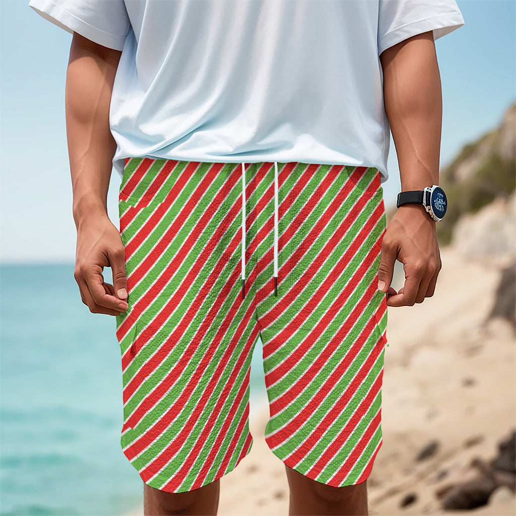 Xmas Candy Cane Stripes Print Men's Cargo Shorts