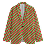 Xmas Candy Cane Stripes Print Men's Cotton Blazer