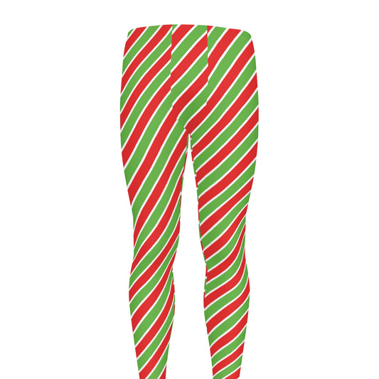 Xmas Candy Cane Stripes Print Men's leggings