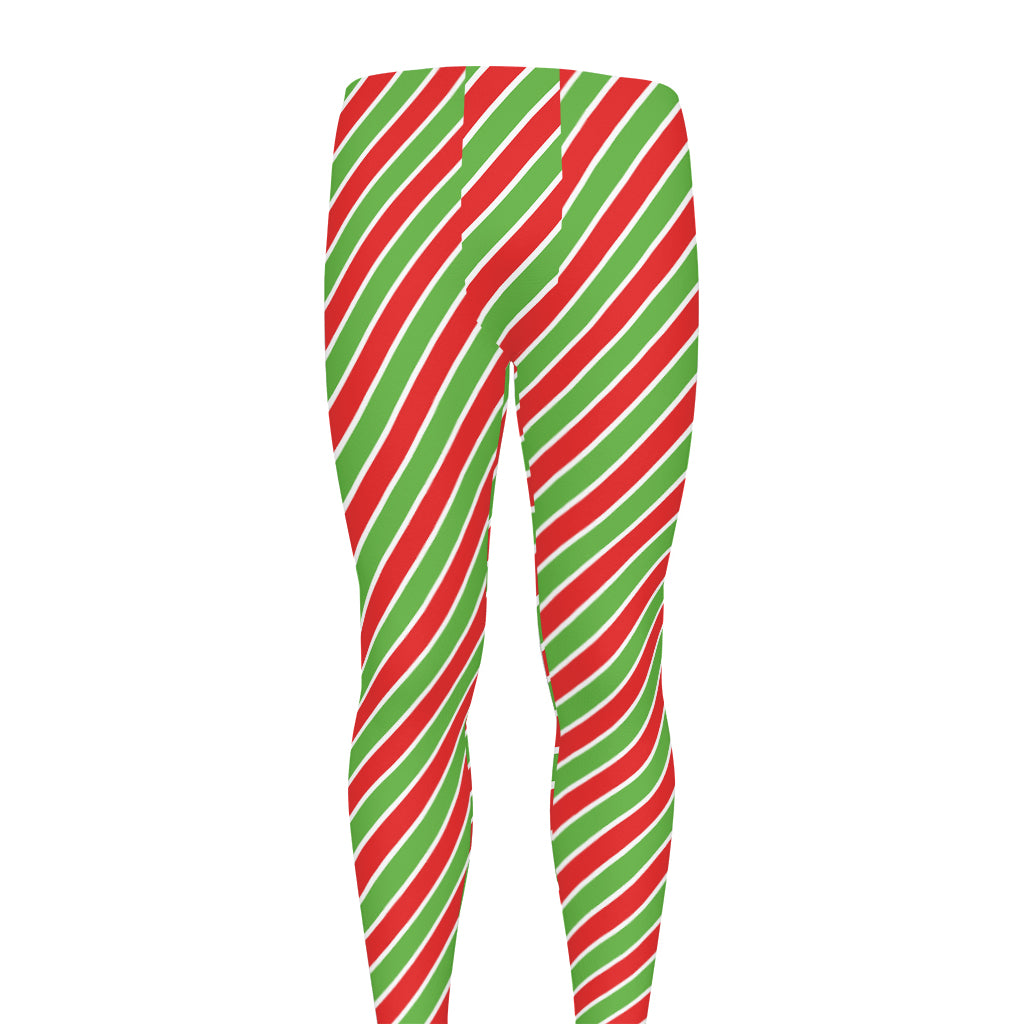 Xmas Candy Cane Stripes Print Men's leggings