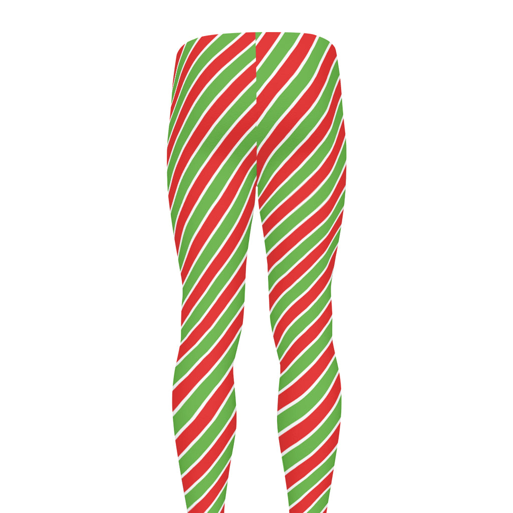 Xmas Candy Cane Stripes Print Men's leggings
