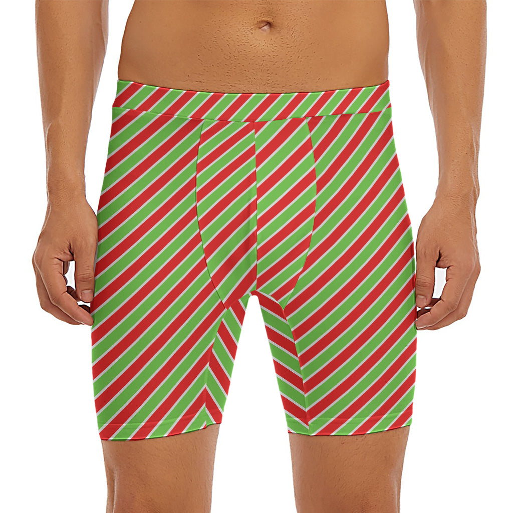 Xmas Candy Cane Stripes Print Men's Long Boxer Briefs