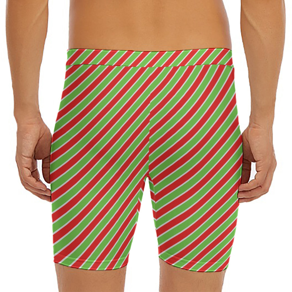 Xmas Candy Cane Stripes Print Men's Long Boxer Briefs