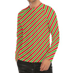 Xmas Candy Cane Stripes Print Men's Long Sleeve Rash Guard