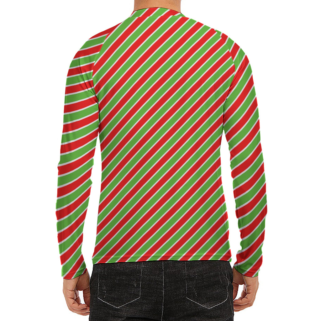 Xmas Candy Cane Stripes Print Men's Long Sleeve Rash Guard