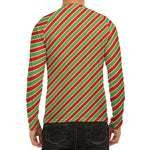 Xmas Candy Cane Stripes Print Men's Long Sleeve Rash Guard