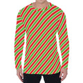 Xmas Candy Cane Stripes Print Men's Long Sleeve T-Shirt