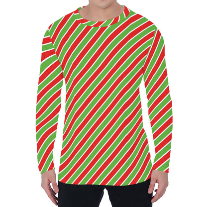 Xmas Candy Cane Stripes Print Men's Long Sleeve T-Shirt