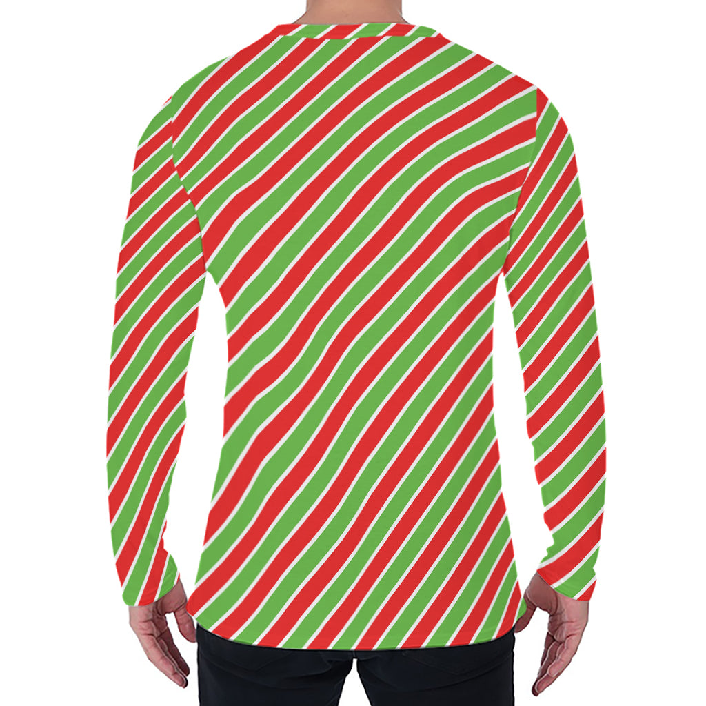 Xmas Candy Cane Stripes Print Men's Long Sleeve T-Shirt