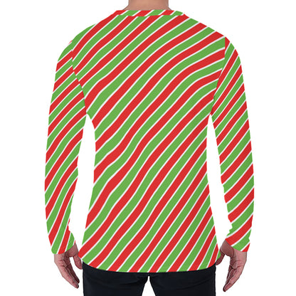 Xmas Candy Cane Stripes Print Men's Long Sleeve T-Shirt