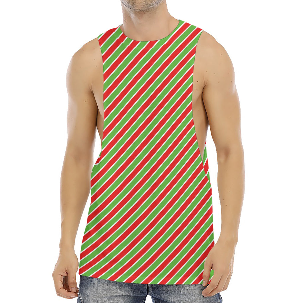 Xmas Candy Cane Stripes Print Men's Muscle Tank Top