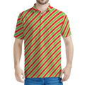 Xmas Candy Cane Stripes Print Men's Polo Shirt