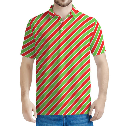 Xmas Candy Cane Stripes Print Men's Polo Shirt