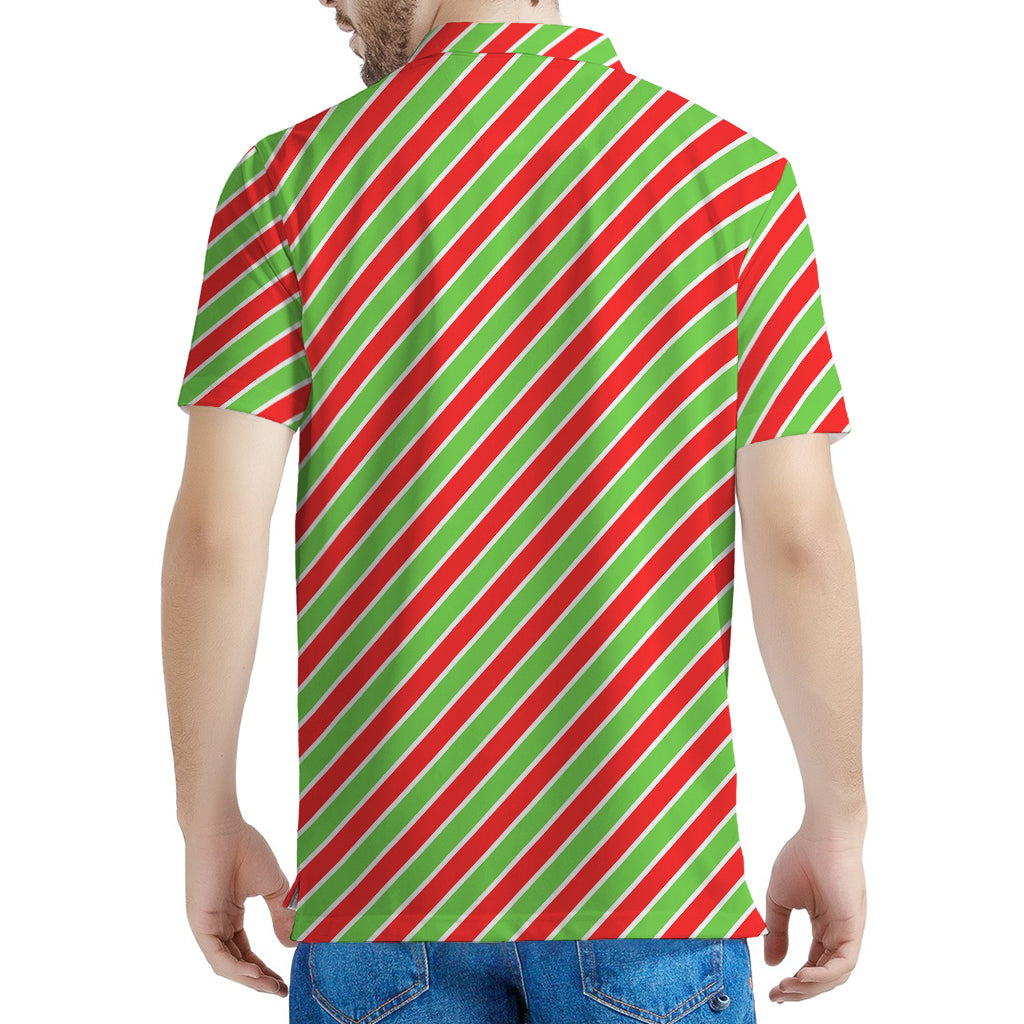 Xmas Candy Cane Stripes Print Men's Polo Shirt