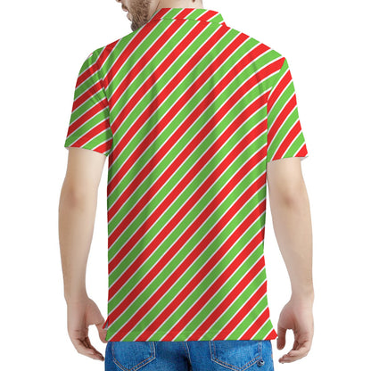 Xmas Candy Cane Stripes Print Men's Polo Shirt