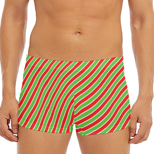 Xmas Candy Cane Stripes Print Men's Short Boxer Briefs