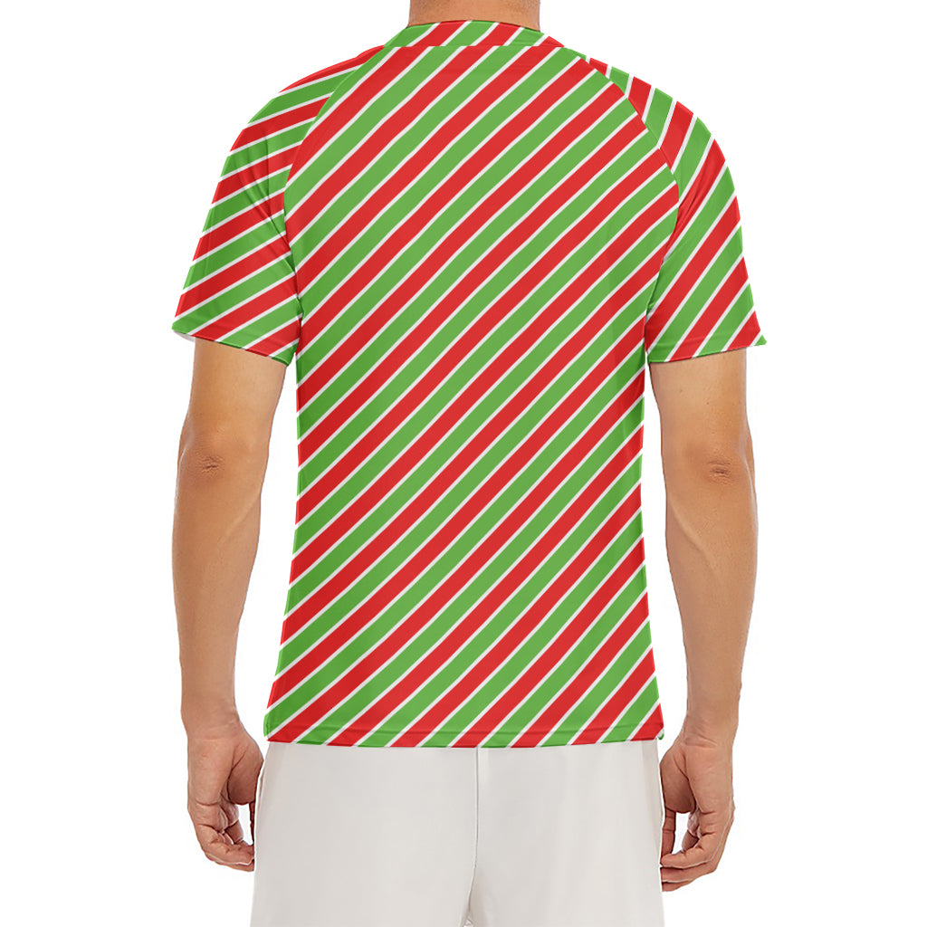 Xmas Candy Cane Stripes Print Men's Short Sleeve Rash Guard