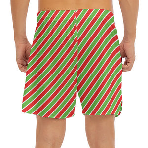 Xmas Candy Cane Stripes Print Men's Split Running Shorts