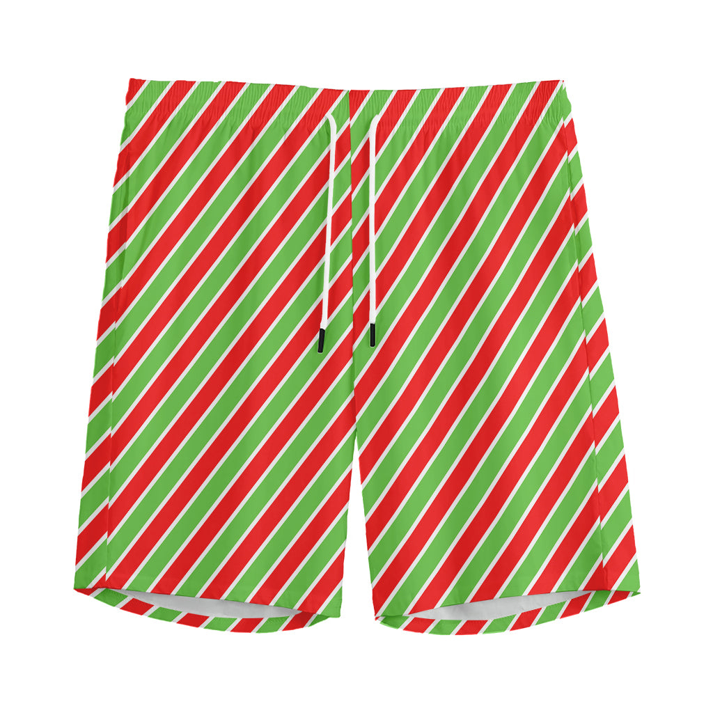 Xmas Candy Cane Stripes Print Men's Sports Shorts