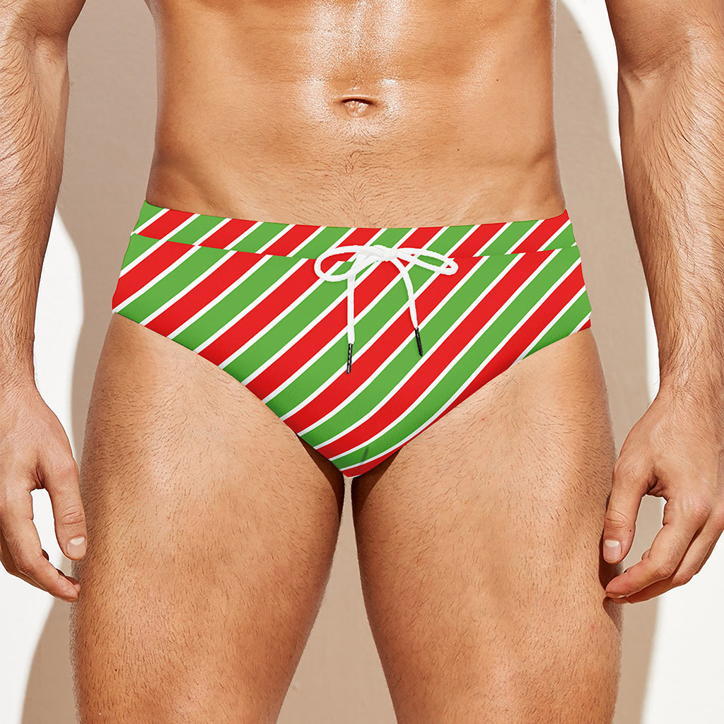 Xmas Candy Cane Stripes Print Men's Swim Briefs