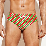 Xmas Candy Cane Stripes Print Men's Swim Briefs