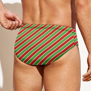 Xmas Candy Cane Stripes Print Men's Swim Briefs