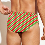 Xmas Candy Cane Stripes Print Men's Swim Briefs