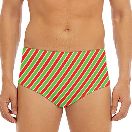 Xmas Candy Cane Stripes Print Men's Triangle Swim Briefs