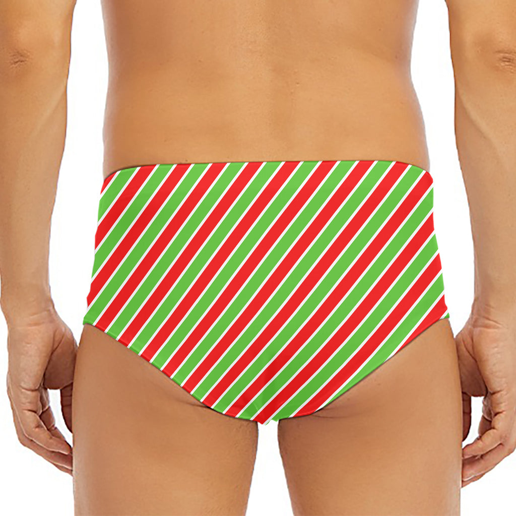 Xmas Candy Cane Stripes Print Men's Triangle Swim Briefs