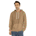 Xmas Candy Cane Stripes Print Men's Velvet Pullover Hoodie