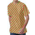 Xmas Candy Cane Stripes Print Men's Velvet T-Shirt