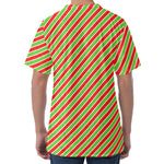 Xmas Candy Cane Stripes Print Men's Velvet T-Shirt