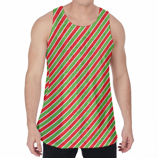 Xmas Candy Cane Stripes Print Men's Velvet Tank Top