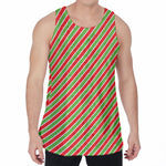 Xmas Candy Cane Stripes Print Men's Velvet Tank Top