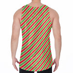 Xmas Candy Cane Stripes Print Men's Velvet Tank Top