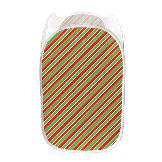 Xmas Candy Cane Stripes Print Mesh Laundry Hamper
